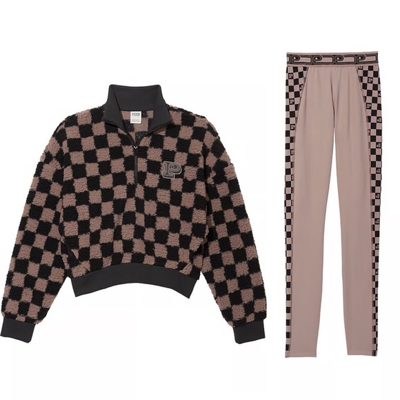 VS Pink SET Checkered Cozy Fleece Half-Zip Pullover & Ultimate Leggings Plaid - Picture 3 of 9